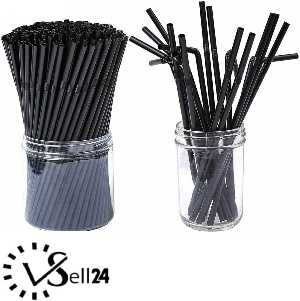 180PC Flexible Disposable Plastic Drinking Bendy Straw Black 6Mm